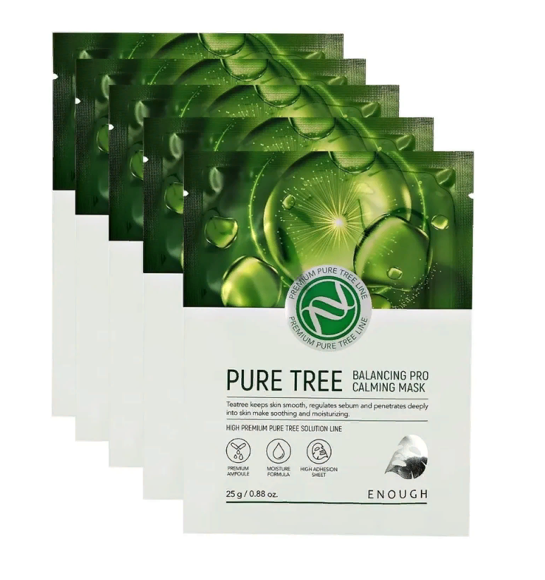 Enough Маска тканевая успокаивающая с экстрактом чайного дерева - Premium pure tree balancing, (5шт*25мл) фото 1
