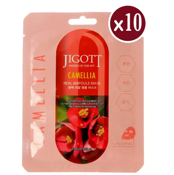 Jigott Маска ампульная с экстрактом камелии - Cfmellia real ampoule mask, 10шт*27мл фото 1