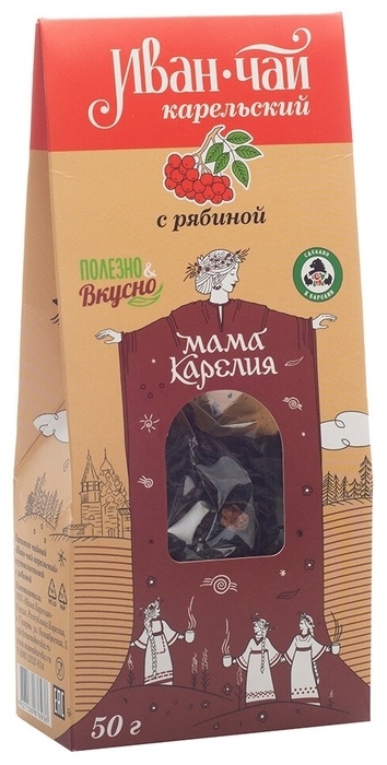 Напиток чайный "Иван-чай Карельский" с ягодами рябины красной 50 г карт. пакет, фото 1